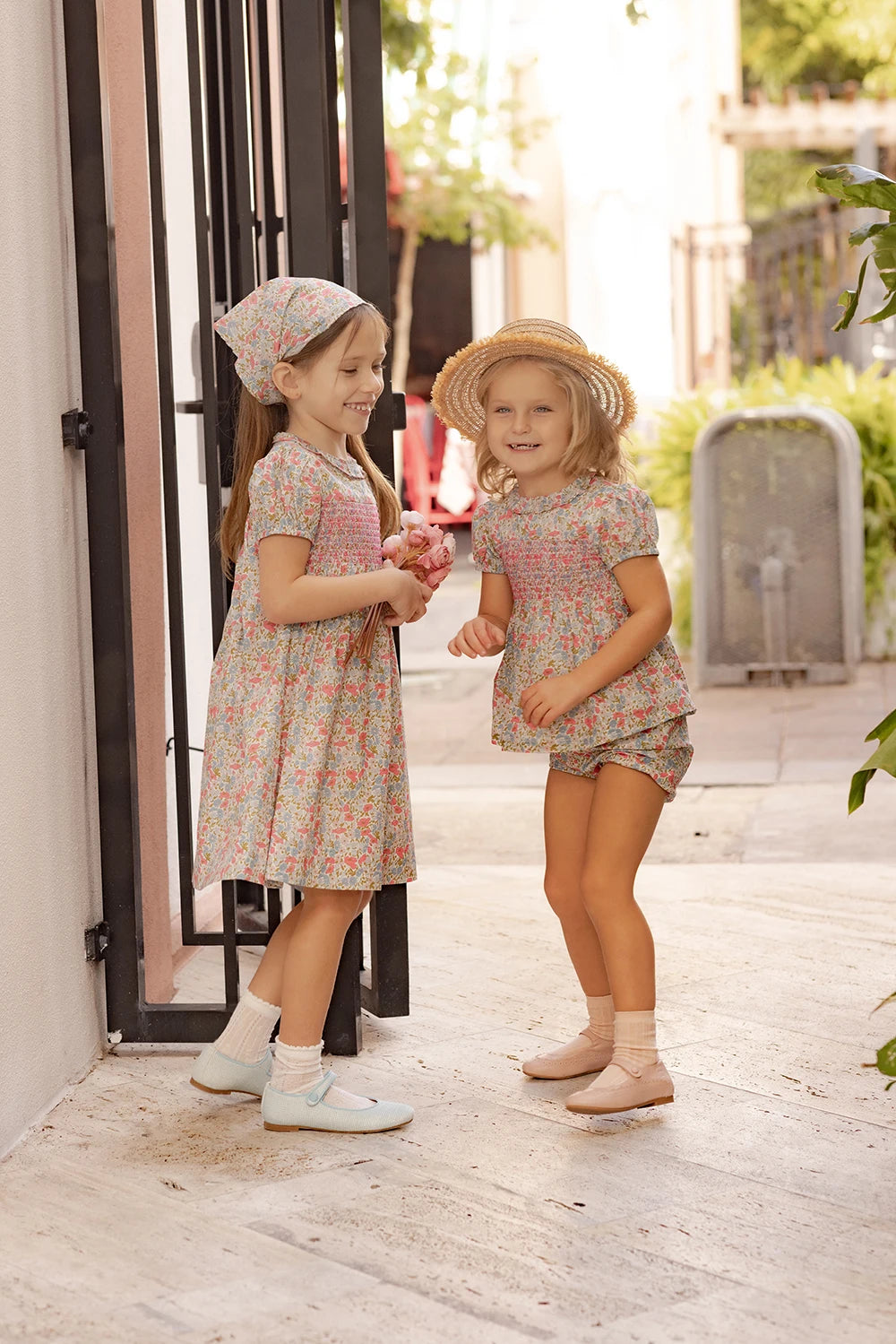 Chelsea Bloom Collection – Floral Smocked Baby Girl Overalls Set with Embroidery, Family Matching Outfit