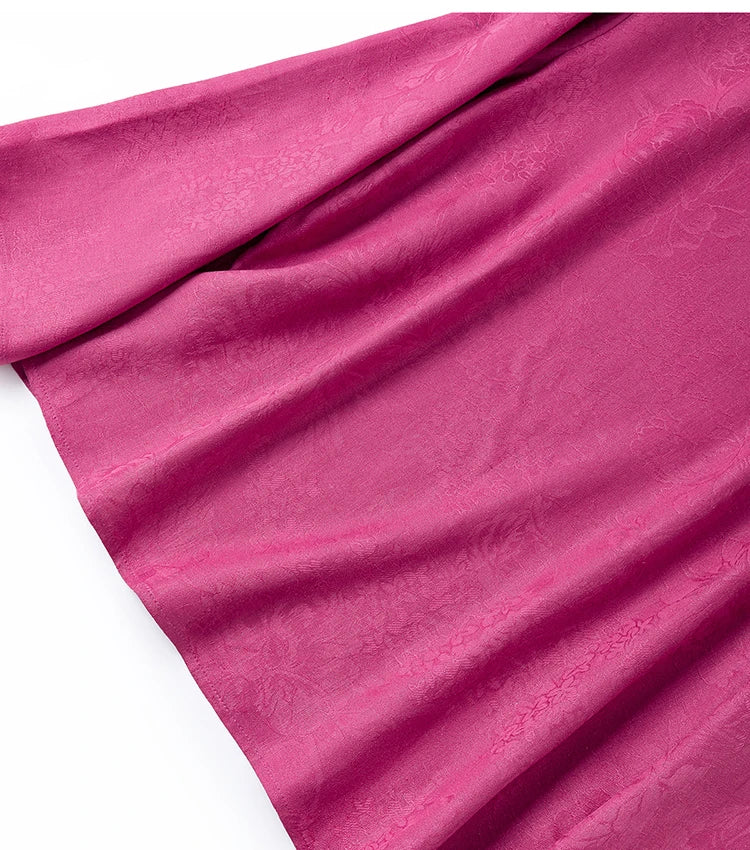 70% Mulberry Silk Cotton Jacquard Blouse – Women’s Hot Pink Long Sleeve Pullover Top