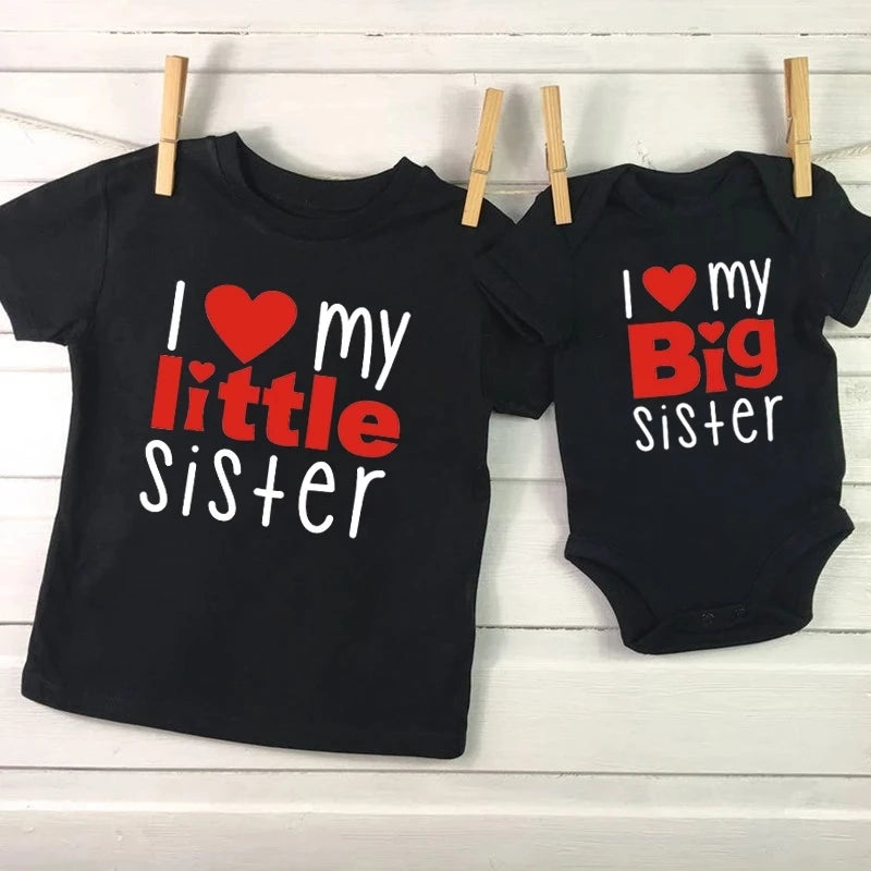 1PC Matching T Shirts Sibling Sisters Brother T-shirt I Love My Big Sister Family Clothing Kids Boys Clothes Baby Bodysuits