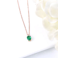 Solid 18K Rose Gold Emerald and Diamond Pendant Necklace - 0.82 Carat Emerald, 0.028 Carat Diamond with Silver Chain