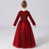 Customized Glitter Sequin Long-Sleeve Flower Girl Dress