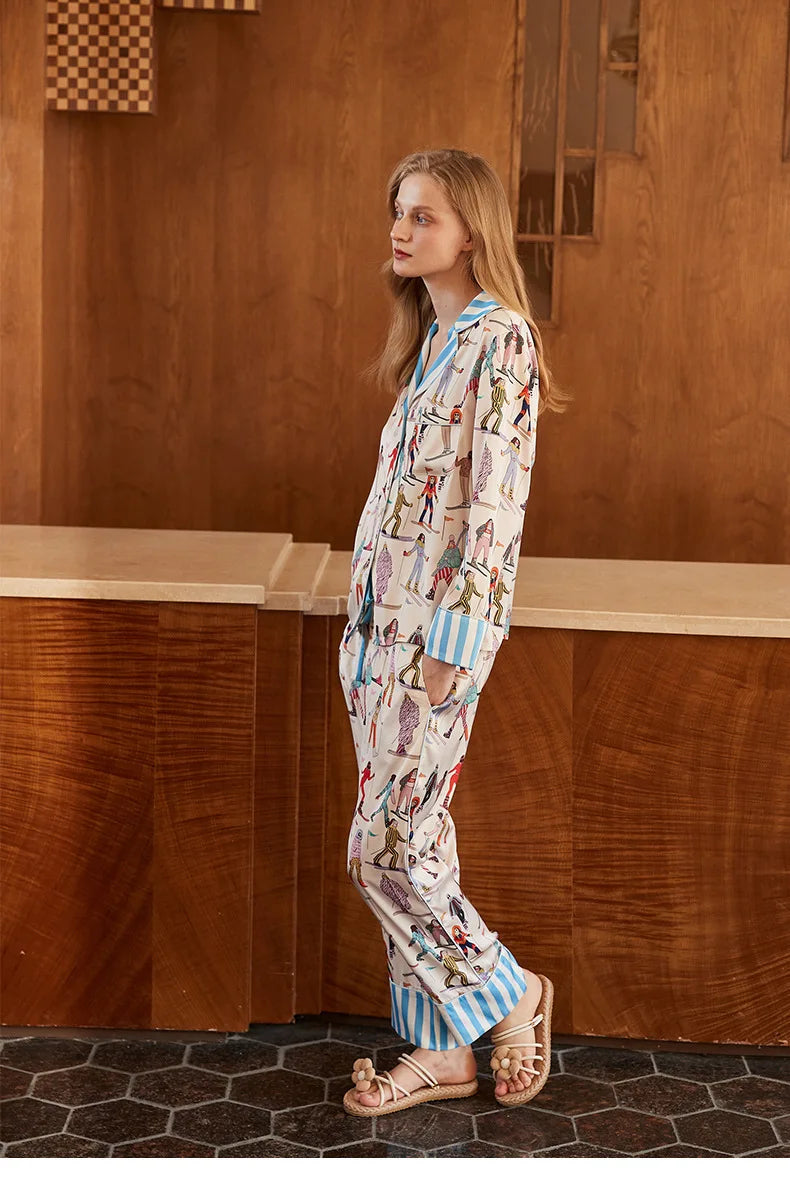 Elegant Pajama Set for Women – Long Sleeve Lapel Home Suit for Spring & Summer