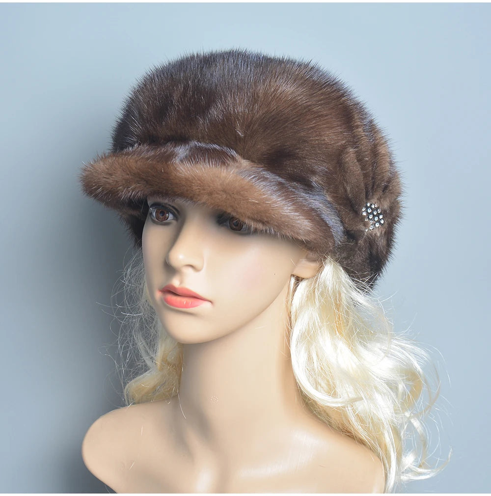 2025 Fashion Mink Fur Cap For Women Real Natural Whole Fur Hat Top Accessories Warm Ln Russian Winter Fur Hats For Lady