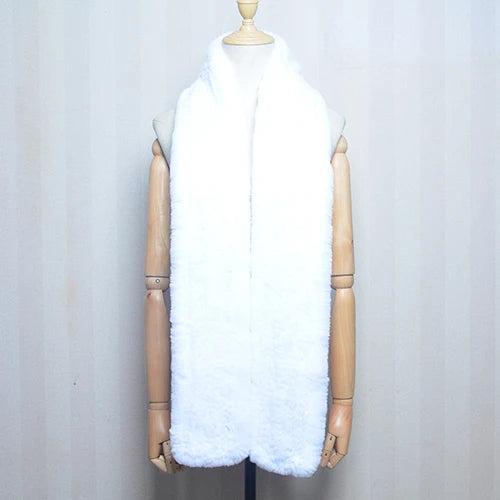 Women's Real Rex Rabbit Fur Knitted Winter Scarf– Luxury Wrap & Neck Warmer 170cm - HER SHOP