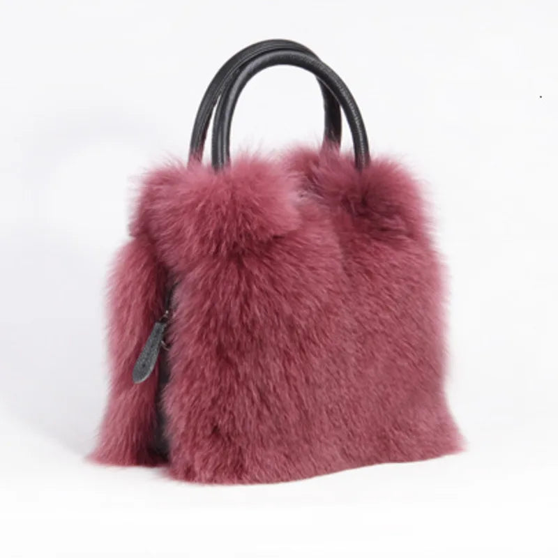 Real Fox Fur Bag Women Fashion Crossbody Bags Natural Fox Fur Chain Shoulder Bag Ladies Silver Fox Fur Clutch Bags Party Bag