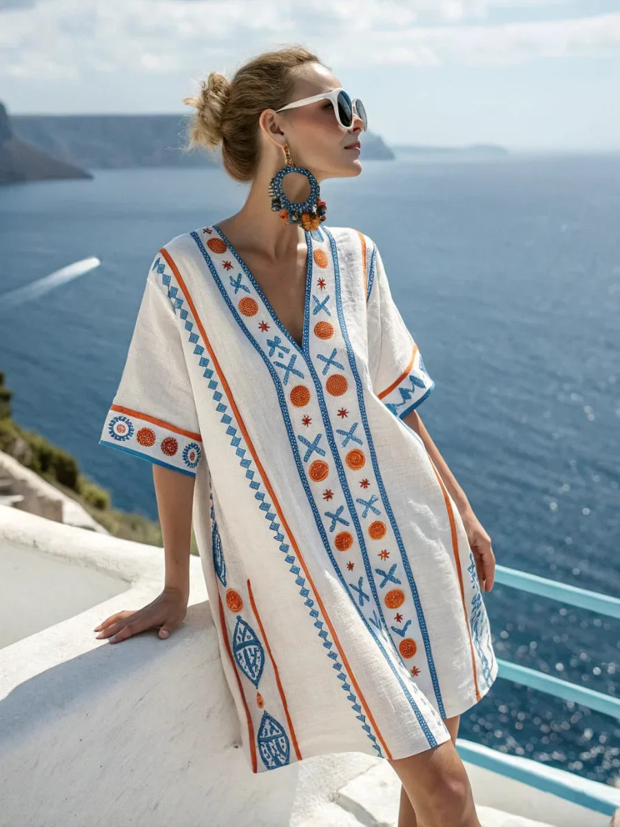 Vintage Striped Sexy V-Neck Summer Dress – Women's Short Sleeve Beach & Vacation Style