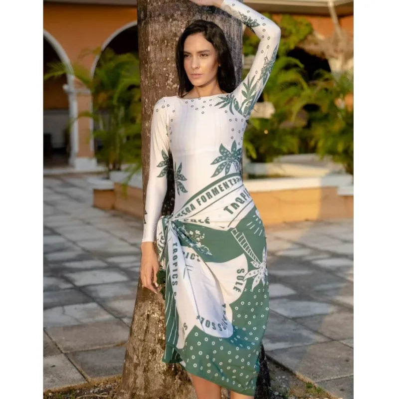 Retro Printed Bikini Set with Skirt Cover-Up