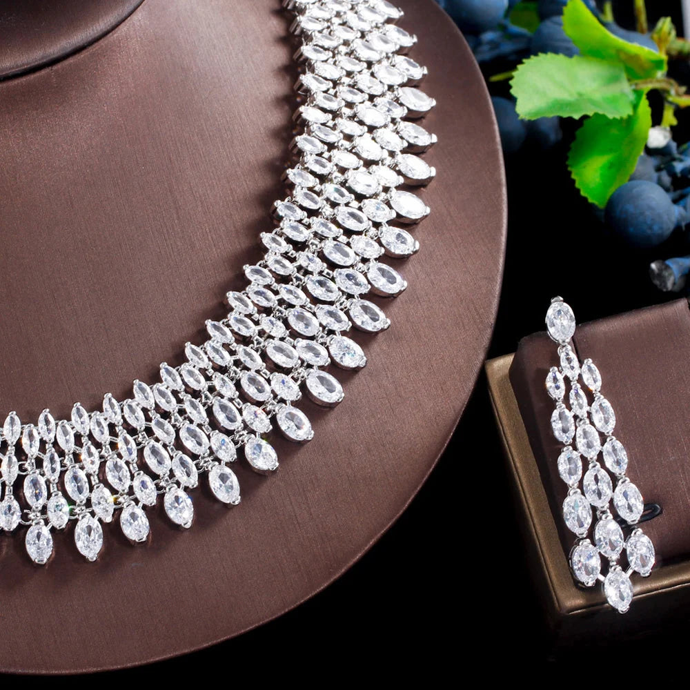 Sparkling Cubic Zirconia Bridal Jewelry Set – Luxury Choker Necklace & Big Earrings for Wedding, Prom & Special Events