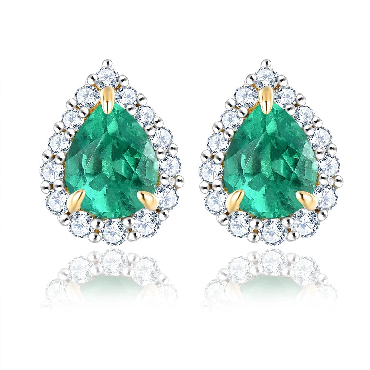 Lohaspie Customized Emerald and Diamond Stud Earrings - Genuine 14K Yellow Gold, 0.66 Carat Gemstone Jewelry