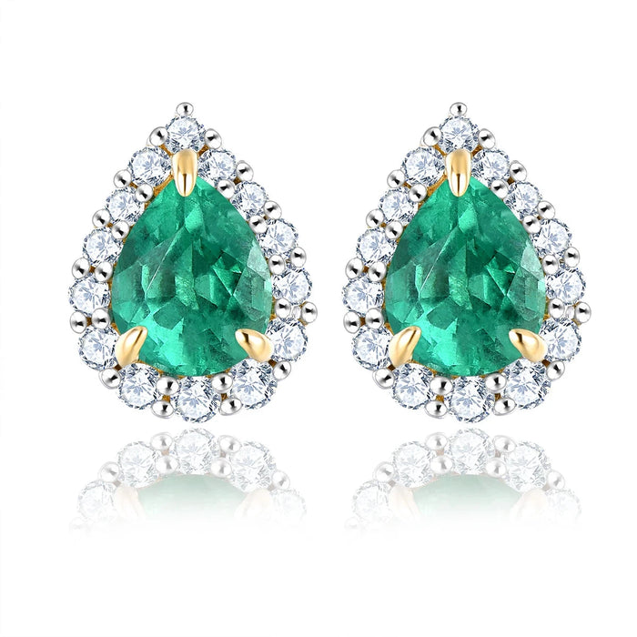 Lohaspie Customized Emerald and Diamond Stud Earrings - Genuine 14K Yellow Gold, 0.66 Carat Gemstone Jewelry