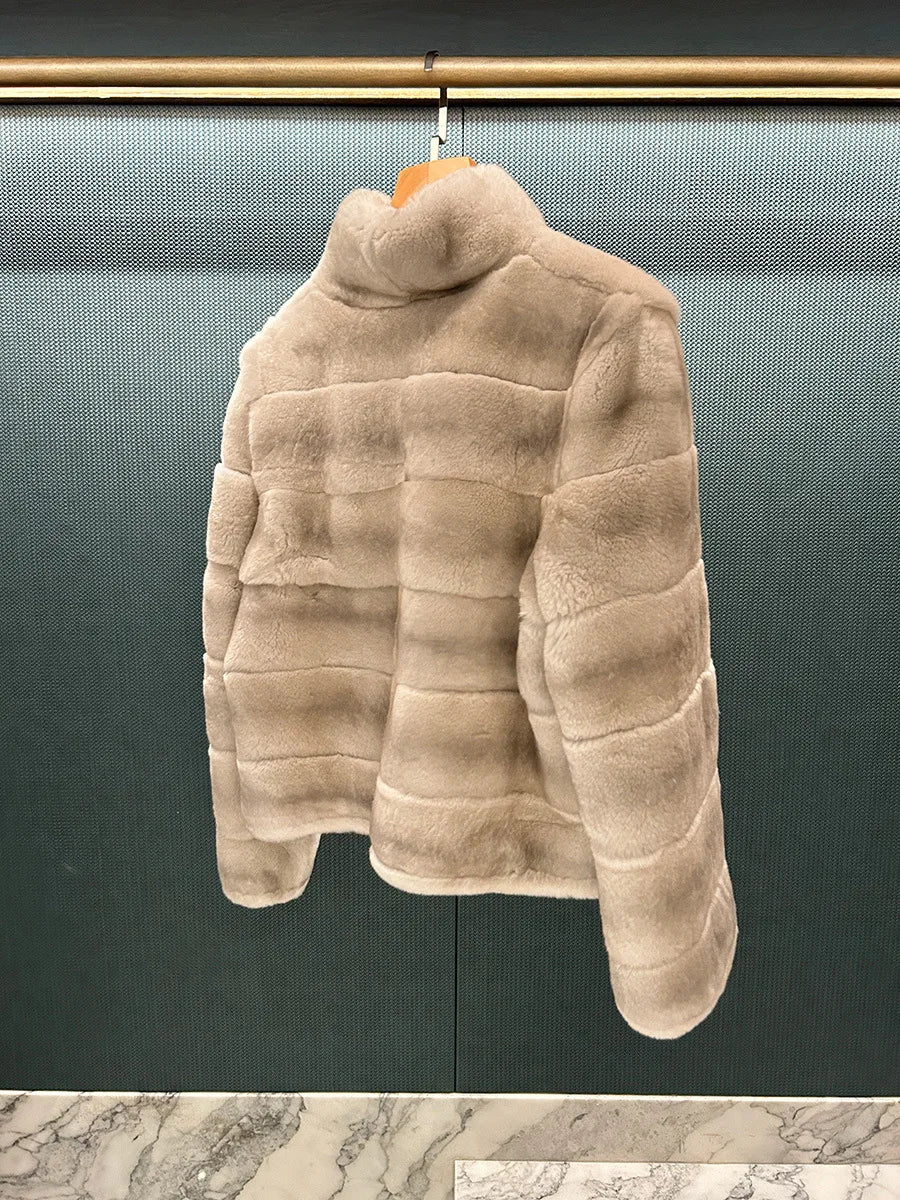 Women’s Full-Leather Mink Fur Collar Coat – Luxury Fall/Winter Fashion Outerwear