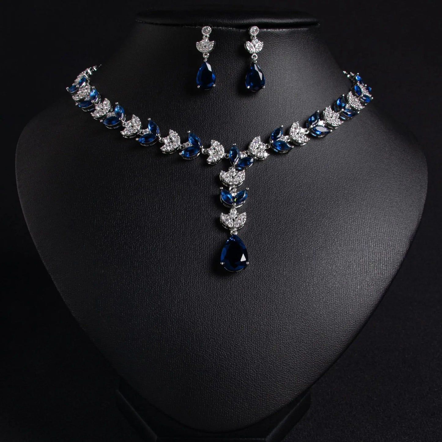 European & American Luxury Colorful Water Drop Zircon Necklace and Earrings Set Wheat-Inspired 2-Piece Bridal Jewelry for Wedding or Dinner Party Gift