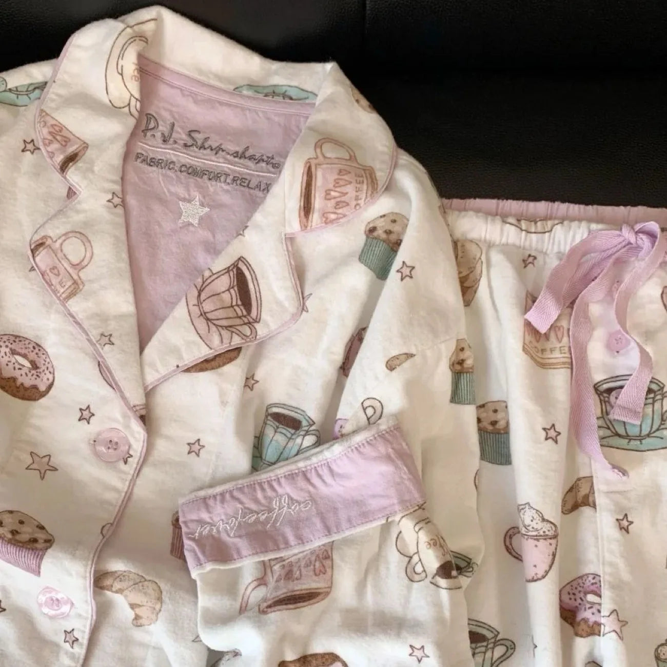 Women’s Cotton Cartoon Pajama Set – Long Sleeve Ankle-Length Pants Autumn Winter Homewear