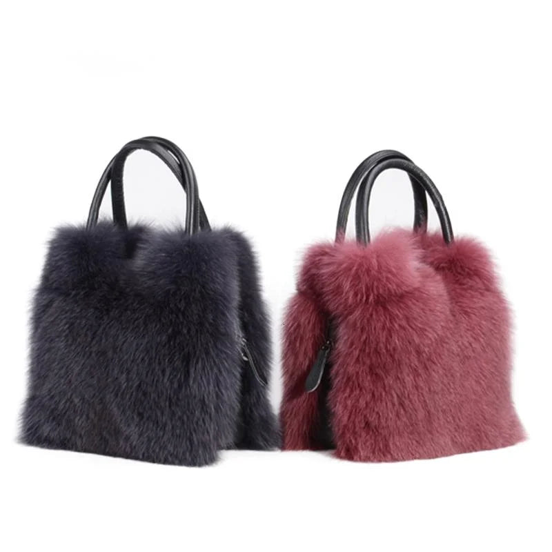 Real Fox Fur Bag Women Fashion Crossbody Bags Natural Fox Fur Chain Shoulder Bag Ladies Silver Fox Fur Clutch Bags Party Bag