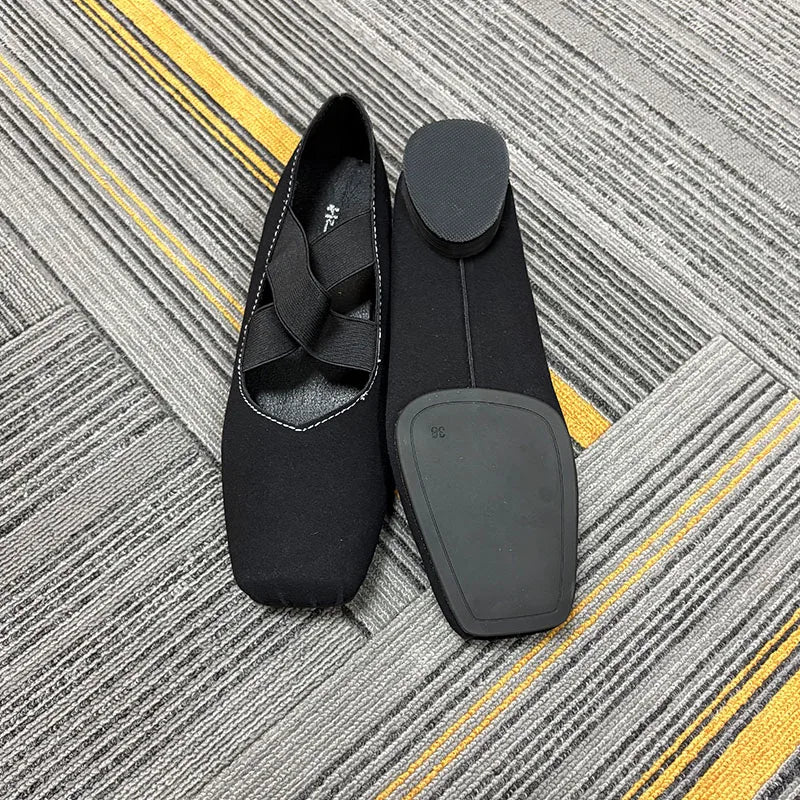 2025 Fashion Elastic Band Footwear Low Heel Ballet Flats Shoes For Women Soft Female Shallow Ladies Heeled Pumps Slip On Shoes