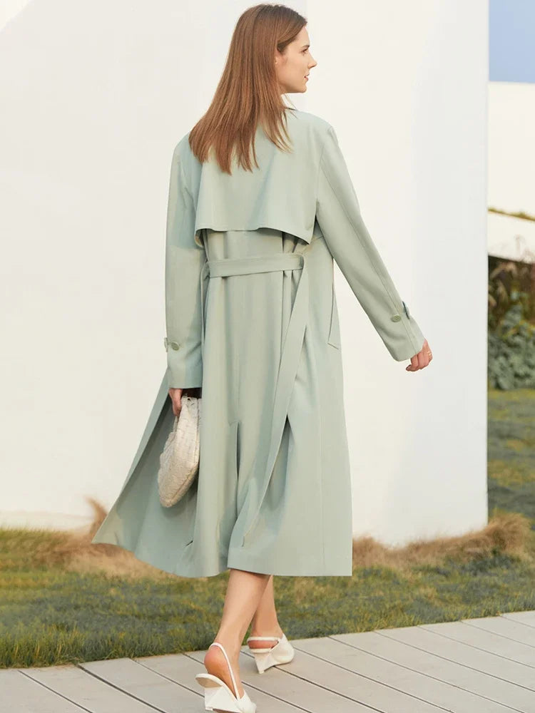 Minimalist French Trench Coat for Women – Spring Elegant Belted Jacket, Loose Fit, Solid Color, Commuter Casual Style