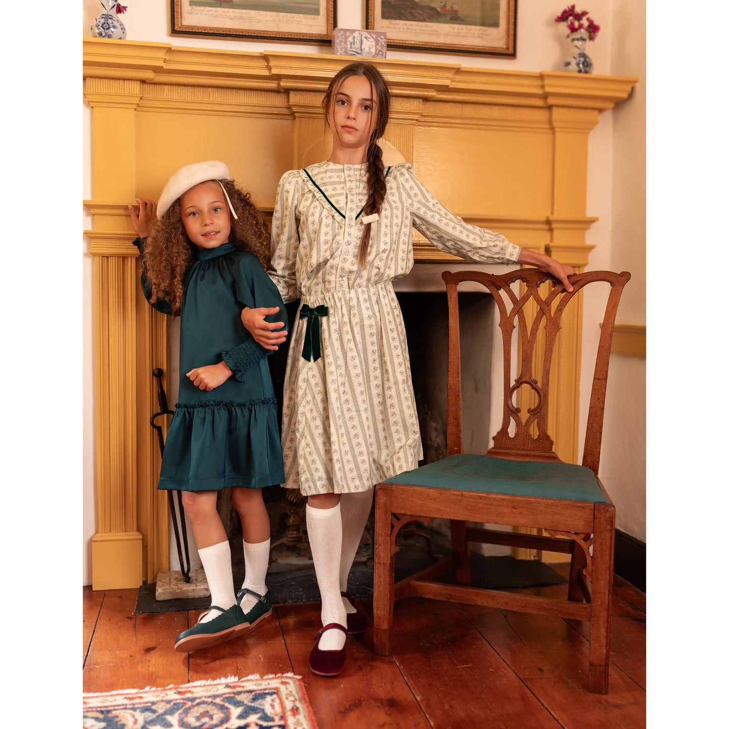 AP Tea Time Collection AW25 Girls Dress Boys Knitting Blazer Sweater Green Floral Cotton Family Matching Clothing