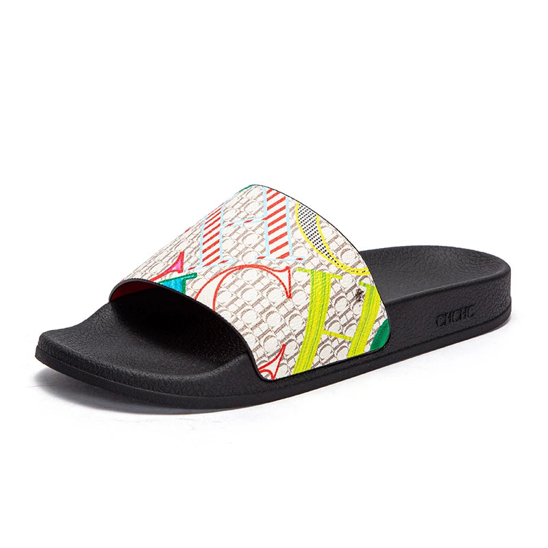 Fashionable Classic Women’s Slippers – PVC Material, Letter Print, Outdoor Casual Flat Bottom