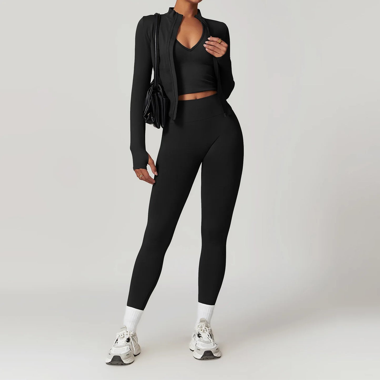 Seamless Gym Set Workout Clothes 2/3PCS Yoga Set Women's Sportswear Fitness Leggings Sports Bra Athletic Long Sleeve Yoga Suit