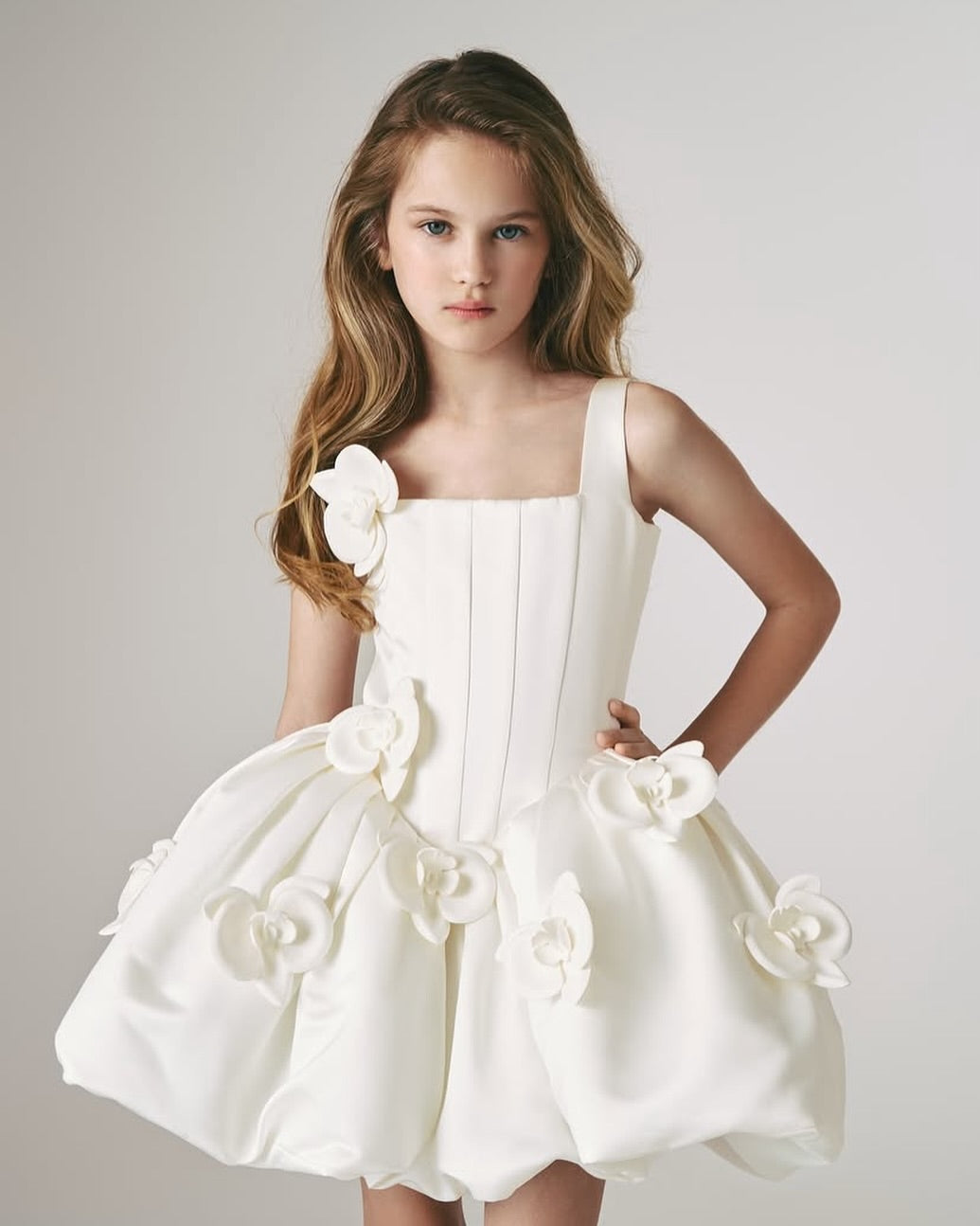 Ivory Flower Girl Dress for Wedding – 3D Floral Mini Tutu Princess Dress - HER SHOP