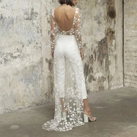 Simple Long-Sleeve Backless Wedding Dress with Court Train