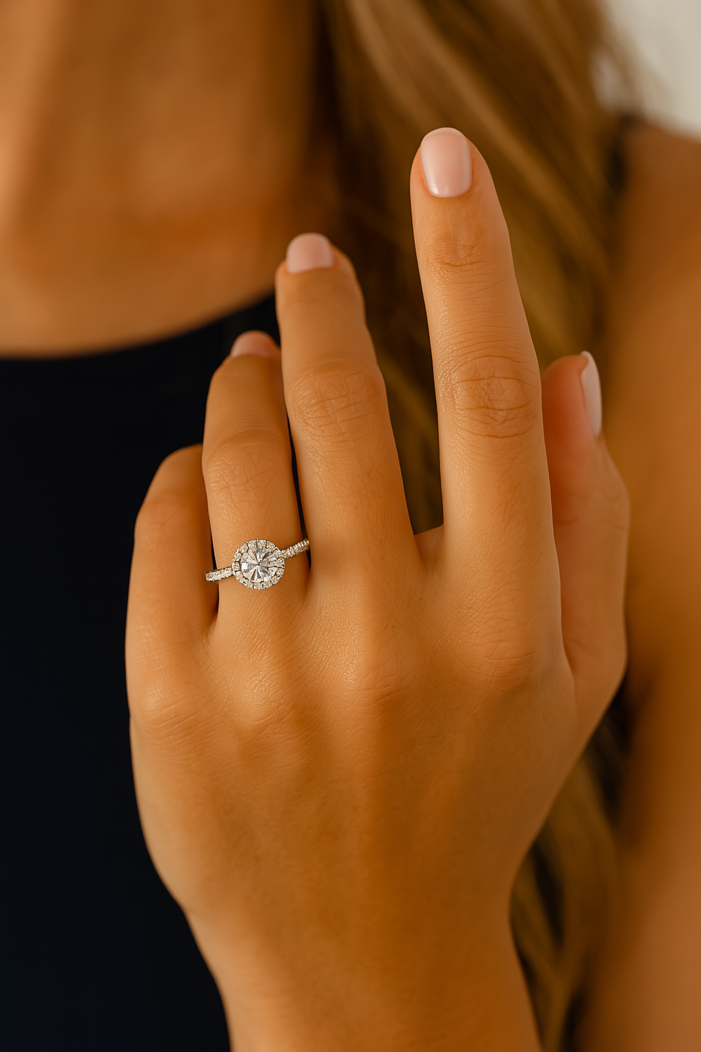 Square Inlaid Halo Diamond Engagement Ring | Custom K Gold Lab-Grown Diamond Promise Ring for Women