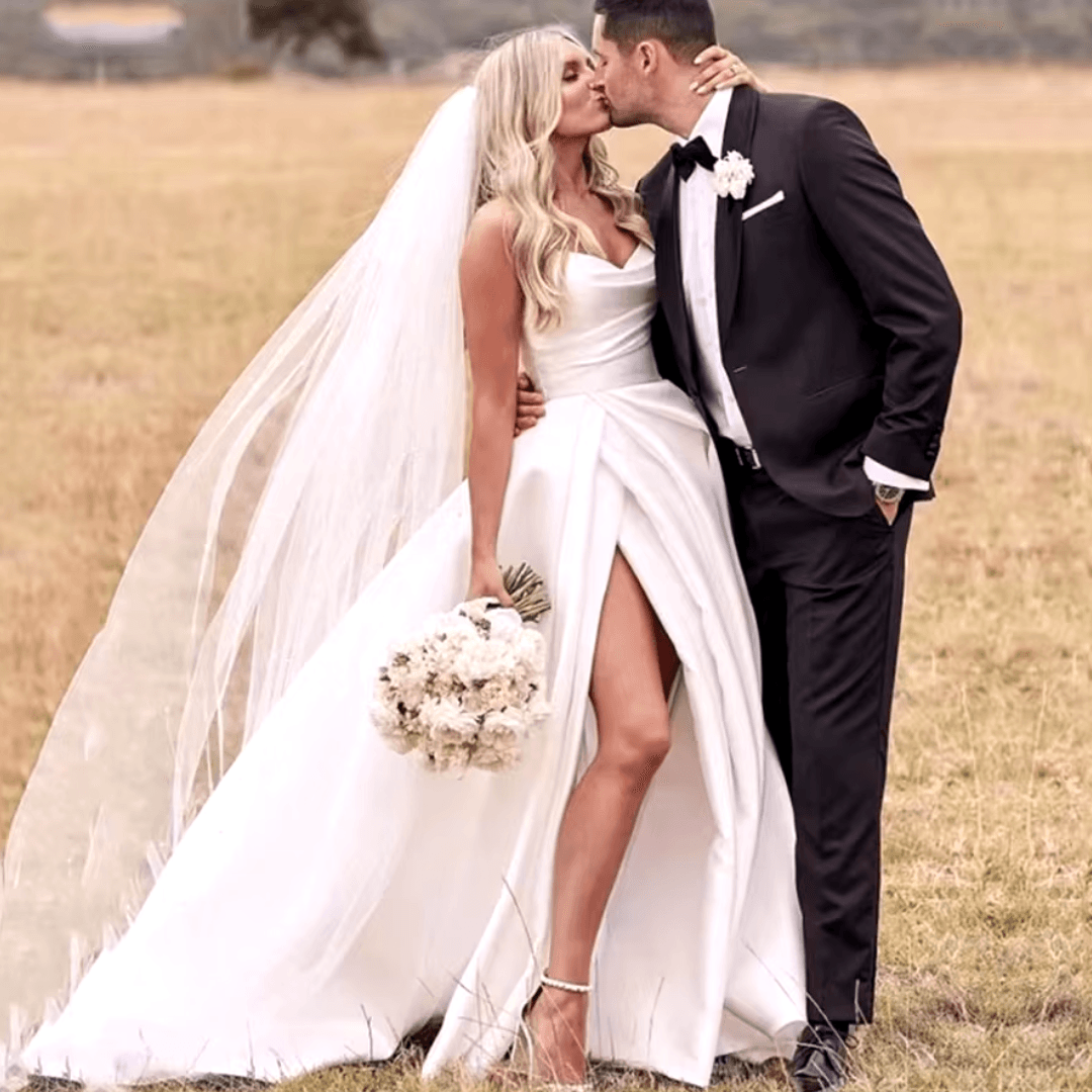 Strapless Satin A-Line Wedding Dress – Custom Princess Bridal Gown with High Split, Vestido de Noiva 2024 - HER SHOP