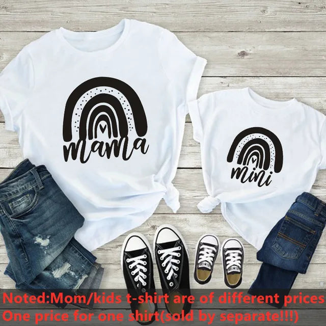 Fashion Family Look Mother and Daughter Family Matching Clothes Punk Mama Mini Princess T-shirt Tops For Mommy Kids