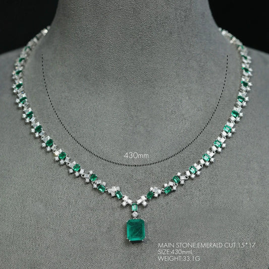 Vintage 100% 925 Sterling Silver 15×17MM Emerald & High Carbon Diamond Gemstone Pendant Necklace – Fine Jewelry Gift for Women - HER SHOP