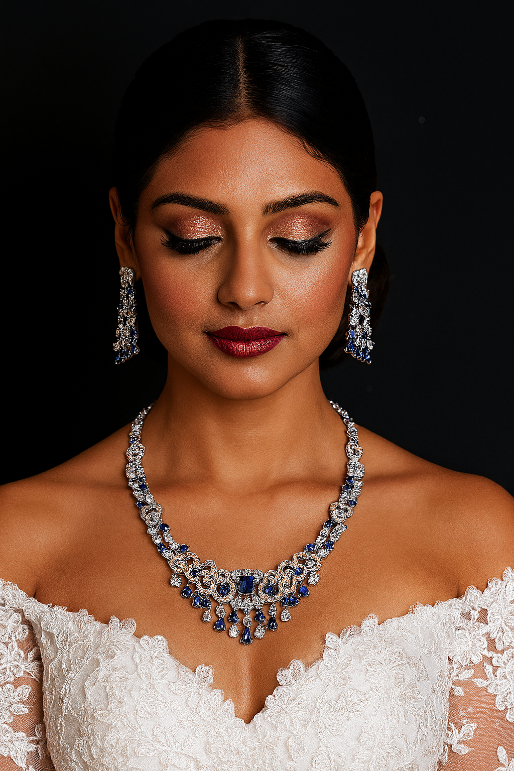 Vintage 925 Sterling Silver Moissanite & Sapphire Jewelry Set – Earrings & Necklace for Women - HER SHOP