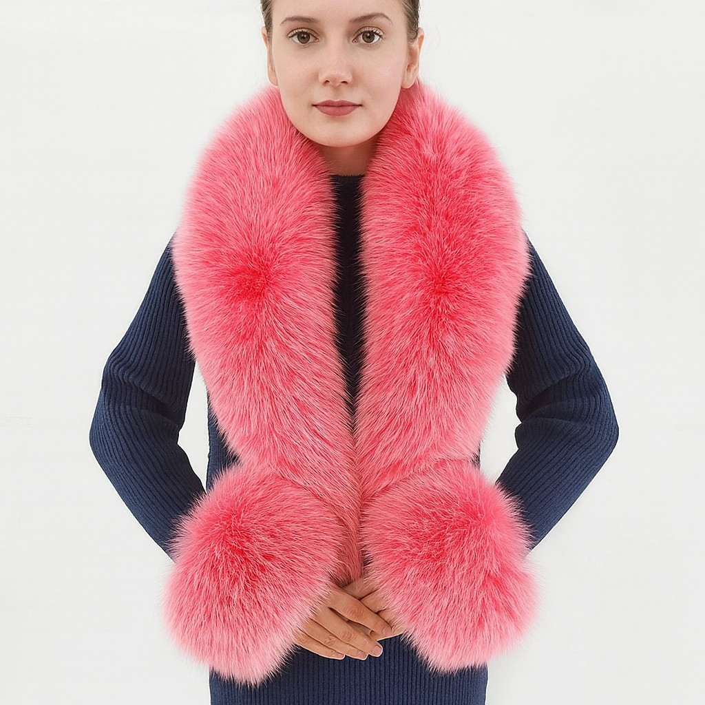 Luxury 100% Natural Fox Fur Scarf & Cuff Set for Women – Authentic Winter Fox Fur Collar, Ultra-Warm Neck Warmer