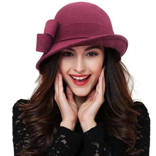 Women's Winter Fashion Hat - Formal Headwear with Asymmetric Bowknot - 100% Wool Felt - HER SHOP