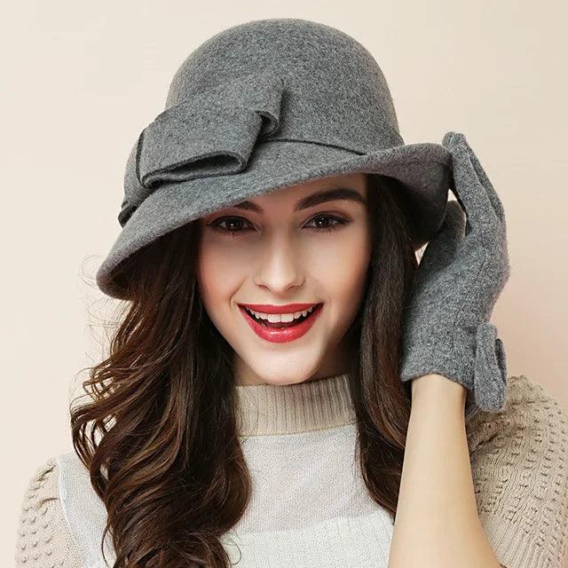 Women's Winter Fashion Hat - Formal Headwear with Asymmetric Bowknot - 100% Wool Felt - HER SHOP