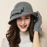 Women's Winter Fashion Hat - Formal Headwear with Asymmetric Bowknot - 100% Wool Felt