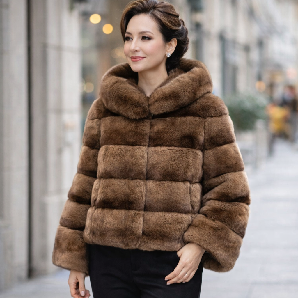 Women’s Full-Leather Mink Fur Collar Mink Coat – Luxury Fall Winter Fashion Outerwear