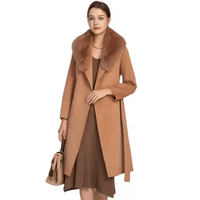 Woman Autumn Winter Thick Warm Wool Coat with Real Fox Fur Collar