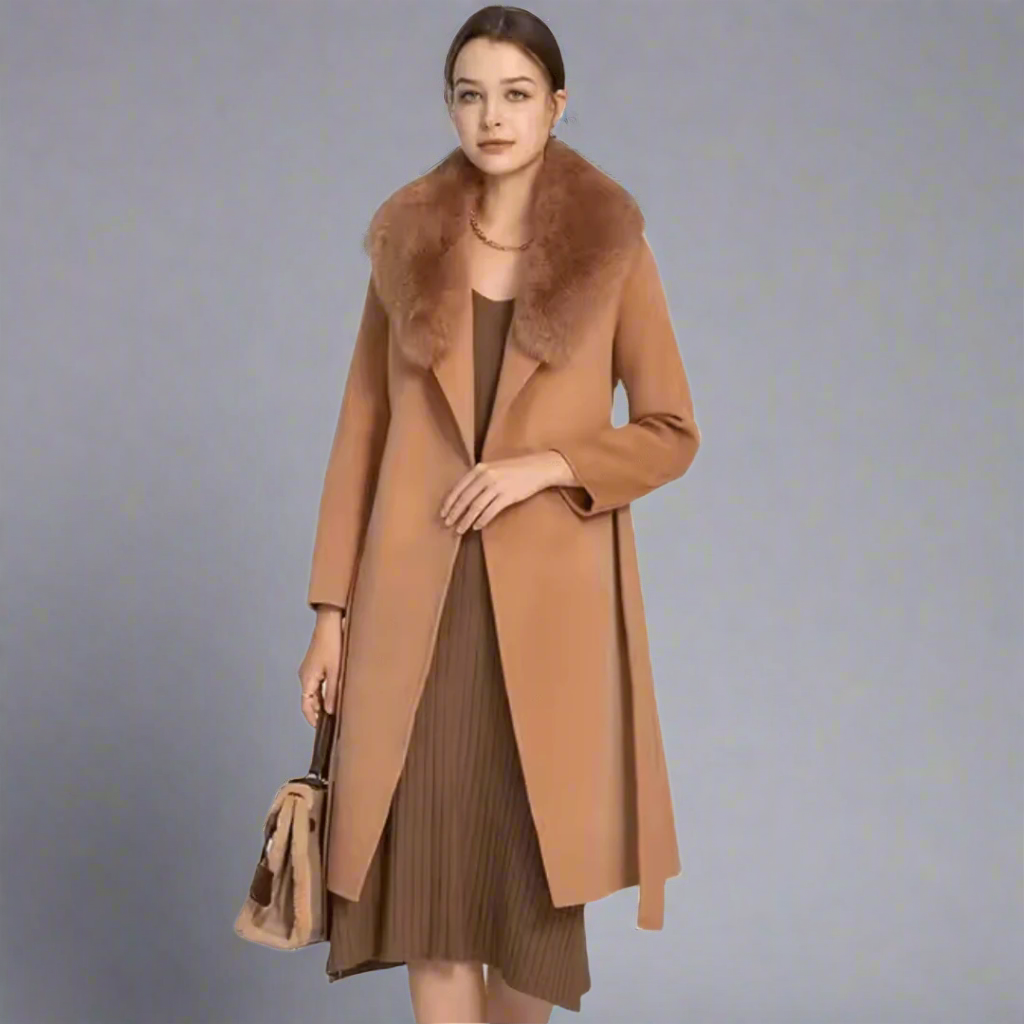 Her Shop Coats, Jackets & Blazers Woman Autumn Winter Thick Warm Wool Coat with Real Fox Fur Collar