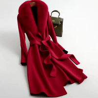 Her Shop Coats, Jackets & Blazers Woman Autumn Winter Thick Warm Wool Coat with Real Fox Fur Collar