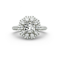 Luxury Cushion-Cut Diamond Engagement Ring | Custom K Gold Double Halo Lab-Grown Diamond with Half-Band Pavé Design