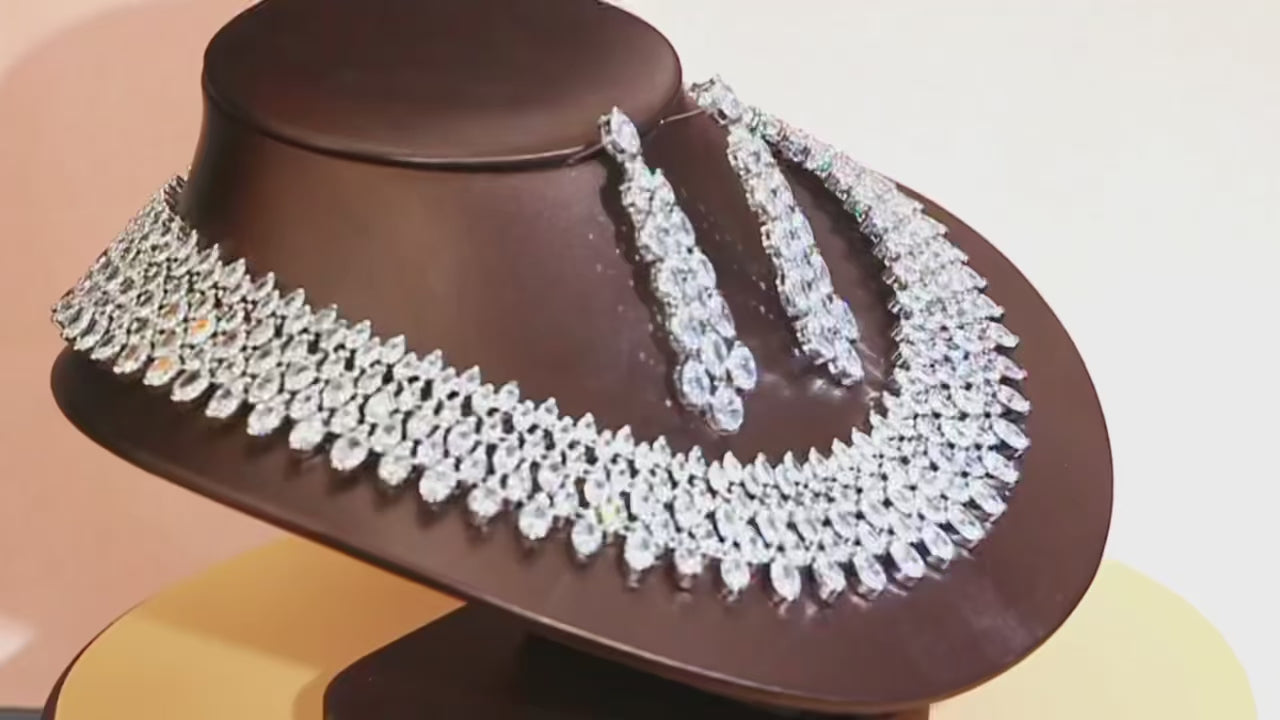 Sparkling Cubic Zirconia Bridal Jewelry Set  Luxury Choker Necklace & Big Earrings for Wedding, Prom & Special Events - HER SHOP
