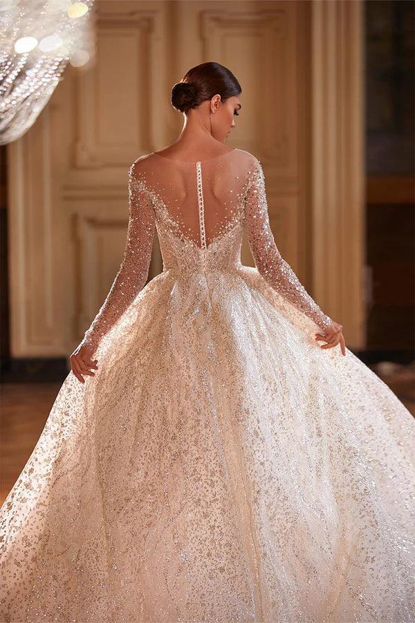 expensive long sleeve wedding dresses Luxury Glitter Princess Bridal Dresses Long Sleeves Sweetheart Ball Gown Wedding Dress