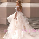Beading Lace Mermaid Wedding Dress with Detachable Ruffle Skirt and Button-Up Back - Long Sleeve 2 Piece Bridal Gown