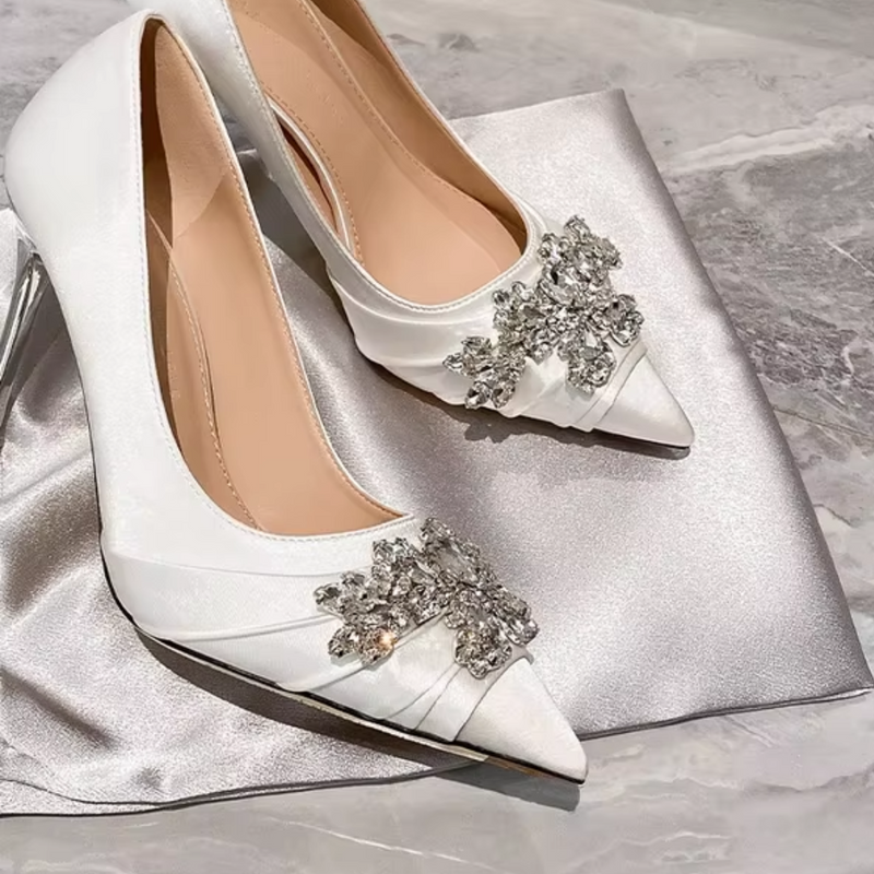 Shallow Pointed Toe Rhinestone Slip-On Stiletto Wedding Shoes