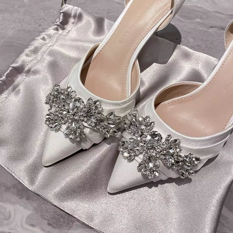 Shallow Pointed Toe Rhinestone Slip-On Stiletto Wedding Shoes