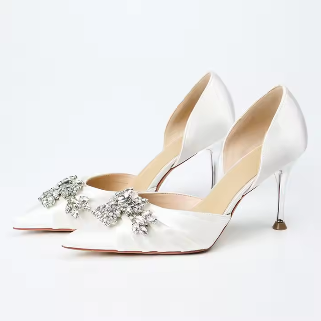 Shallow Pointed Toe Rhinestone Slip-On Stiletto Wedding Shoes