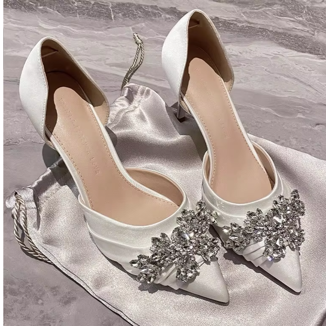 Shallow Pointed Toe Rhinestone Slip-On Stiletto Wedding Shoes