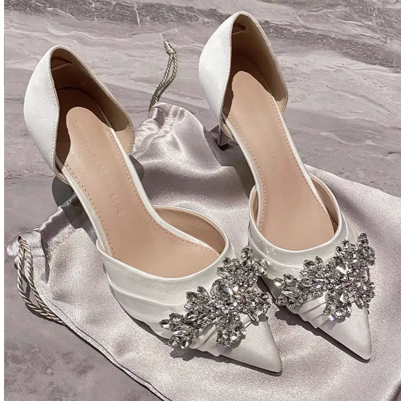 Shallow Pointed Toe Rhinestone Slip-On Stiletto Wedding Shoes