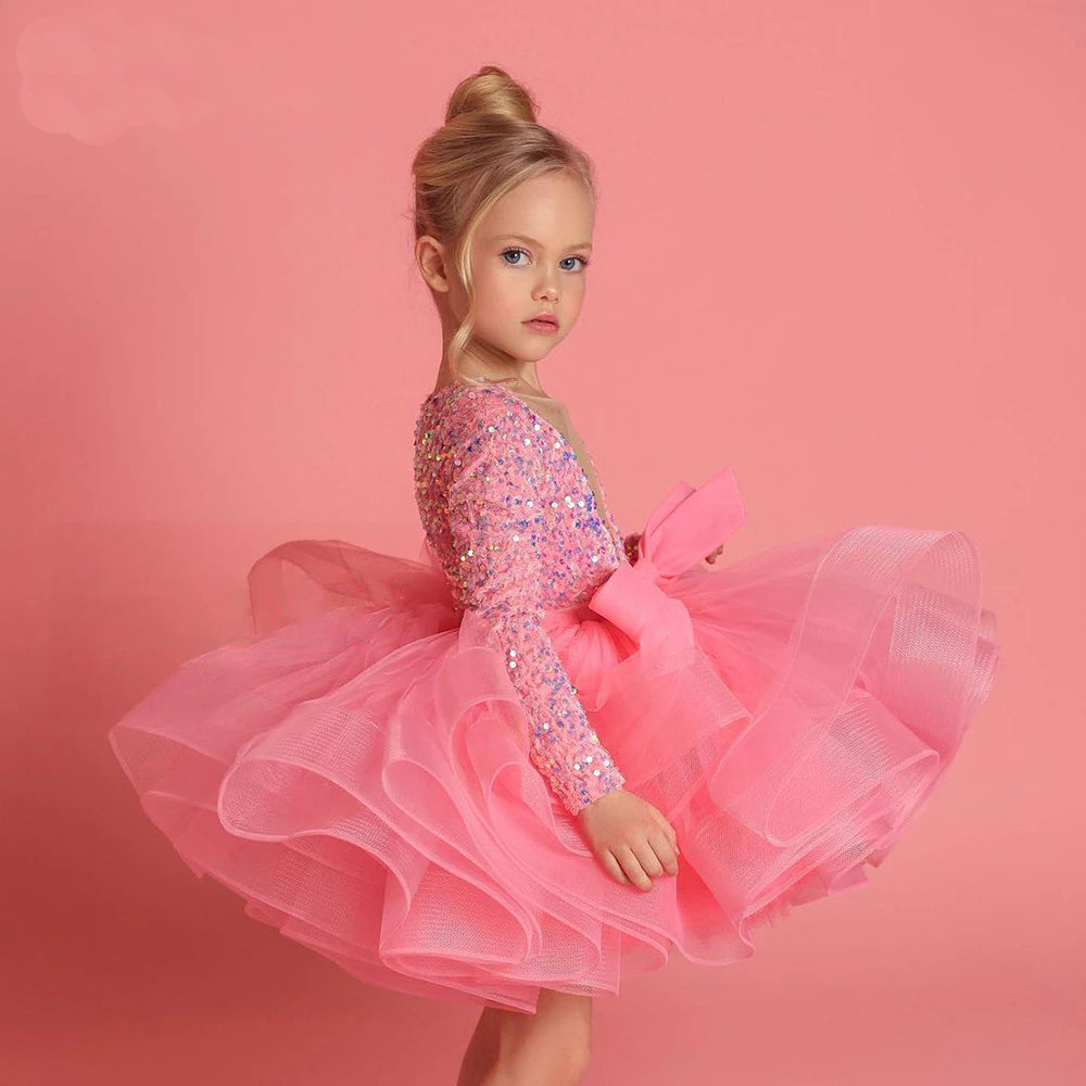 Luxury Pink Sequin Pageant Dress With Fluffy Ruched Flower Design Perfect  For Princess Evening Gown, Parties, And First Holy Communion From  Weddingshop888, $21.6 | DHgate.Com