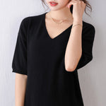 European and American trend V-neck high-grade cashmere sweater dress