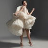 Chic Beige Draped Tulle High Low Formal Event Party Dresses
